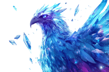 Purple-blue ice phoenix in majestic flying pose