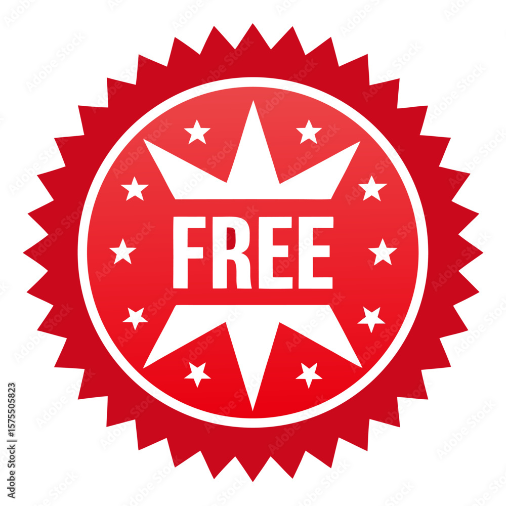 Aufkleber red starburst badge design with customizable text on a clean white background