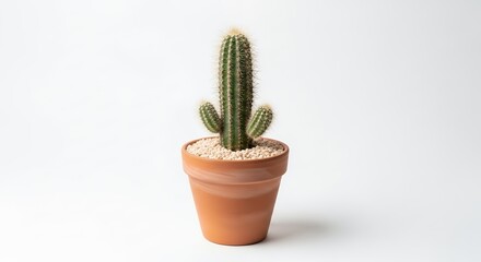 A cactus in a terracotta pot with pebbles, clean environment set on isolated background