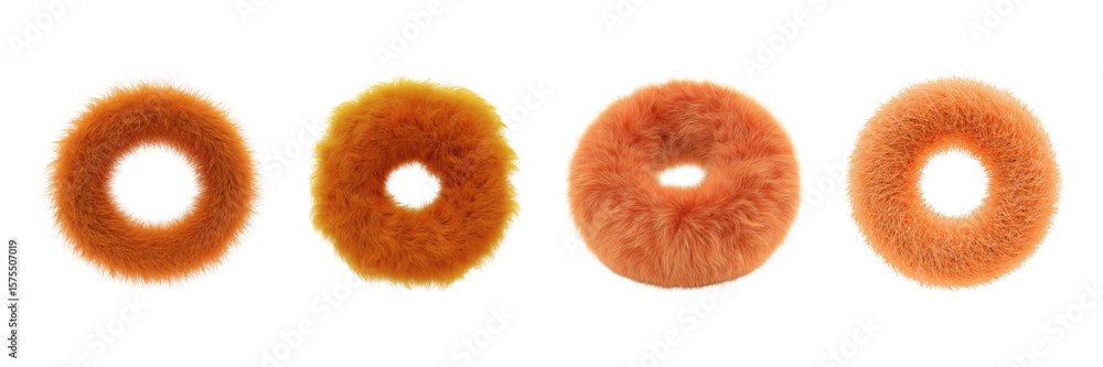 Poster fluffy orange circular textures set. abstract artistic design elements collection isolated on transp