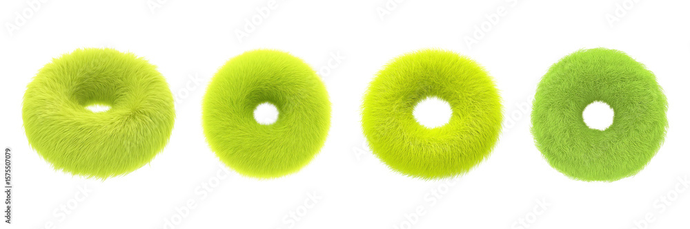 Poster fluffy neon green donut shapes set. abstract art and design elements collection isolated on transpar