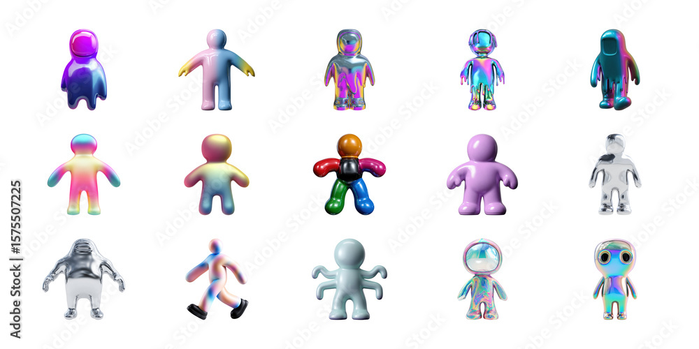 Poster colorful abstract figures set. futuristic digital art and design collection isolated on transparent 