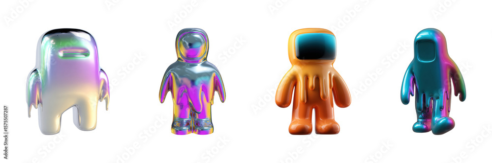 Poster colorful abstract characters set. futuristic and playful design collection isolated on transparent b