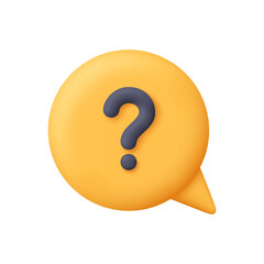 Yellow speech bubble with a black question mark. FAQ, customer support, help concept. 3d vector icon. Cartoon minimal style.