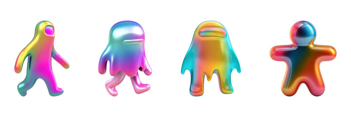 Fototapeta premium Colorful Abstract Characters Set. Vibrant 3D Figures In Modern Art Collection Isolated On Transparent Background