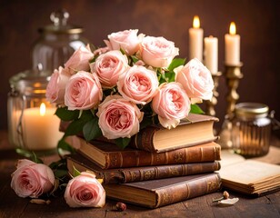 빈티지 책과 장미의 로맨틱 무드 Romantic Mood with Roses and Vintage Books