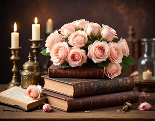 빈티지 책과 장미의 로맨틱 무드 Romantic Mood with Roses and Vintage Books