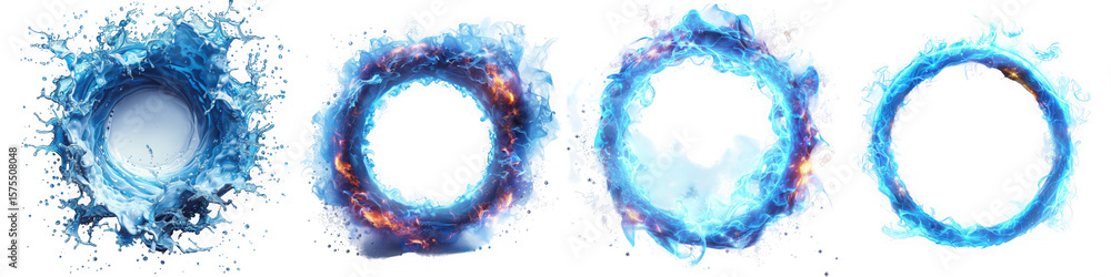 Poster a dynamic water splash forms a circular ring with energetic droplets isolated on transparent backgro