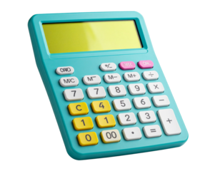 Smooth teal calculator featuring a yellow display screen and bright, rounded yellow a