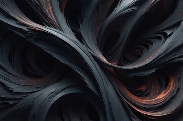 Abstract swirling patterns of dark gray and burnt orange, creating a complex, interwoven texture