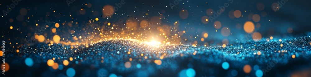 Poster abstract futuristic digital backdrop with blue teal spectrum gradient and bokeh elements in focus