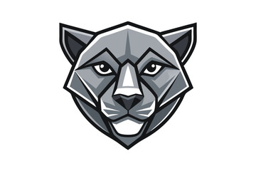 Polygonal styled jaguar head looks forward with a bold outline and a neutral expression