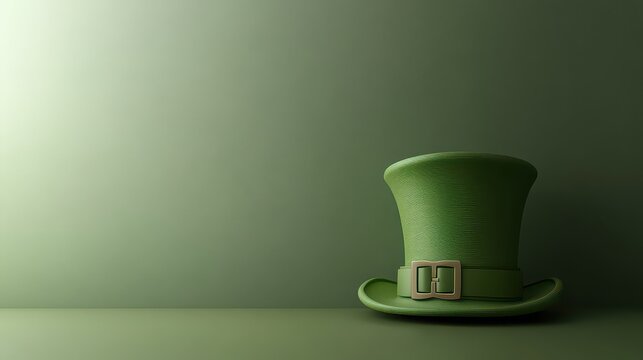 Green leprechaun with hat on green background; St. Patrick's Day.