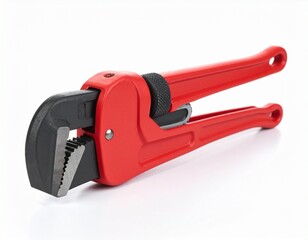 Heavy-Duty Red Pipe Wrench on White Background &ndash; Plumber's Essential Tool