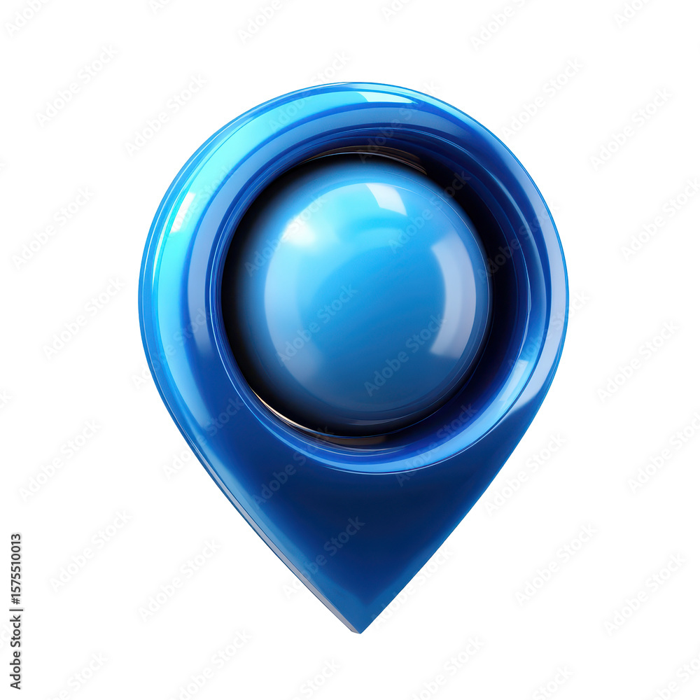 Poster bright blue location pin symbol representing a specific point of interest in a digital map interface
