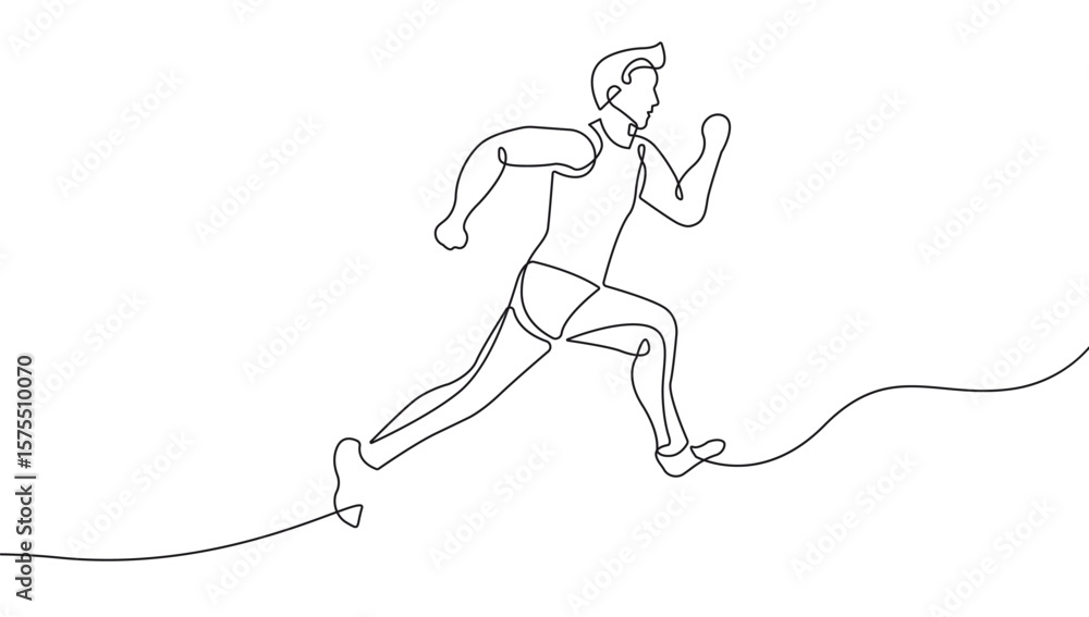 Poster man runner continuous one line drawing. active lifestyle simple linear style. male running process i