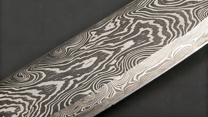 Diamond-Cut Damascus Steel Texture with Intricate Silver Gray Wavy Design
