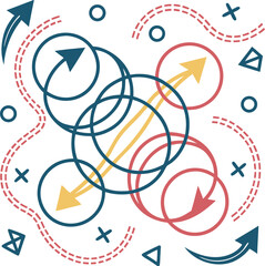 Vibrant abstract vector illustration featuring dynamic arrows, colorful lines, and a heart symbol, perfect for music, love, and business art concepts