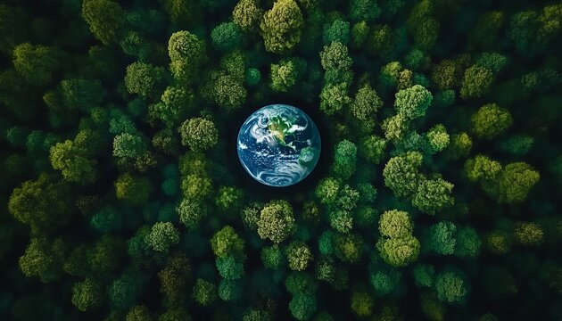 Aerial View of a Lush Forest Highlighting Global Ecosystem Conservation and Environmental Protection
