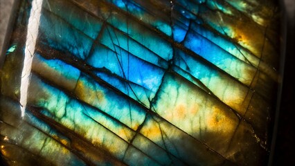 Micro-Etched Labradorite Texture with Iridescent Blue Green Flash Design