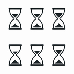 Six stylized hourglass sand timers create a timeline graphic, ideal for projects needing a time-based element or representing deadlines.