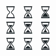 Simple hourglass icons represent the passage of time, useful for web design, user interfaces, and presentations needing time symbols.