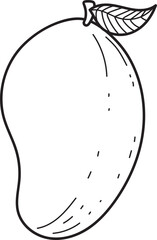 Hand-drawn Line Art Illustration of a Single Ripe Mango with Leaf