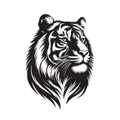 Silhouette of Clean Vector Tiger Head Isolated on White Background