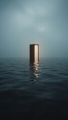 Half door open standing in the middle of a vast ocean