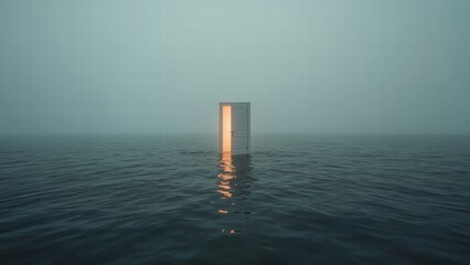Half door open standing in the middle of a vast ocean