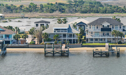 modern villas in the river before entering in jacksonville harbour