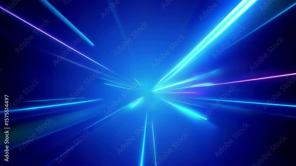 Poster dynamic blue light rays extending outward, creating a futuristic energy burst effect against a dark 