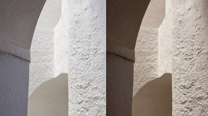 Contrasting wall textures illustrate an architectural transformation concept.