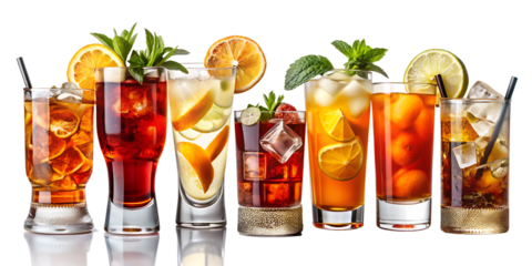 Assortment of Refreshing Cocktails with Citrus and Mint on Transparent Background