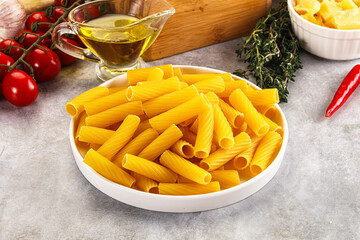 Italian cuisine - dry tortiglioni pasta