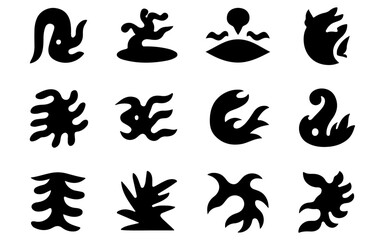 Abstract Black and White Symbols, Design Elements, Graphic Art, Vector Illustrations, Digital Art,  Creative Icons, Unique Shapes, and Modern Designs