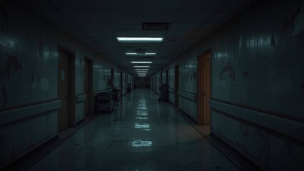 Empty hospital corridor with a creepy atmosphere