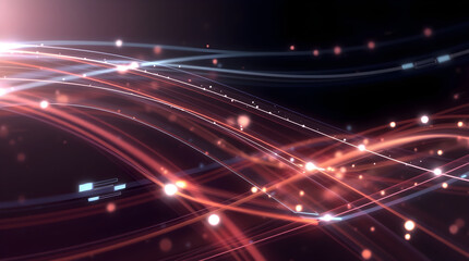 Obraz premium Light trails and particles flowing on black background