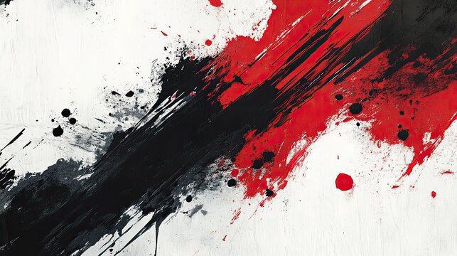 Abstract red, black, and white ink splatter artwork on paper texture background for bold creative expression themes