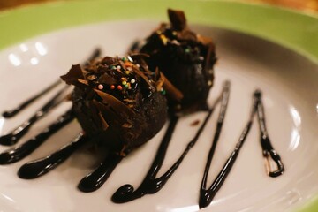 chocolate cake with chocolate sauce