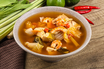 Korean kimchi soup with seafood