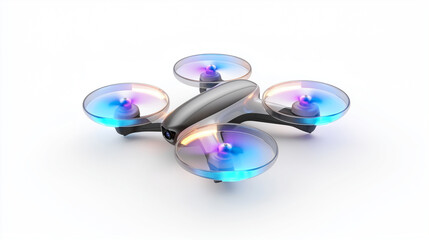 Futuristic drone with colorful holographic propellers showcasing advanced aerial technology innovation