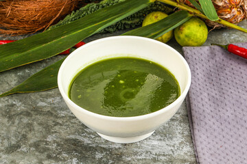 Green spinach cream vegan soup