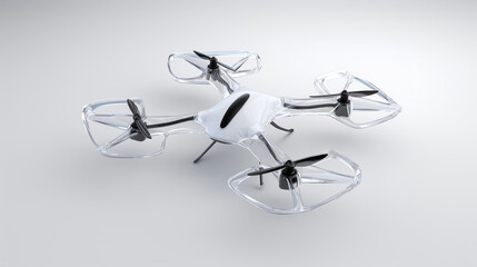 White drone with protective propeller guards showcasing modern aerial technology and safety