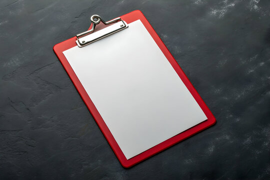 A collection of blank clipboards with red pencils and empty sheets for notes and business documents