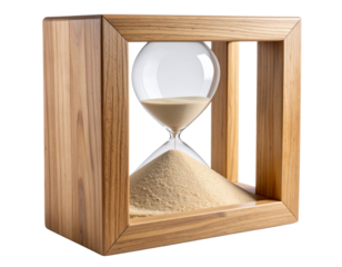 Minimalist Wooden Sand Art Frame with Gradual Sand Flow, Side Angle, Isolated on Transparent Background