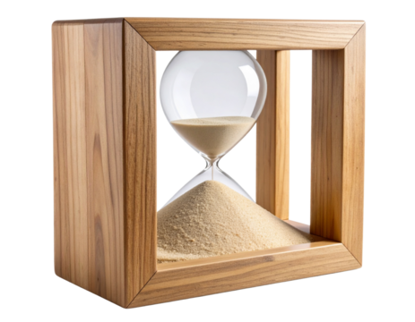 Minimalist Wooden Sand Art Frame with Gradual Sand Flow, Side Angle, Isolated on Transparent Background