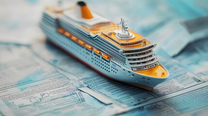 Cruise travel insurance, cruise ship, insurance form, 3D illustration