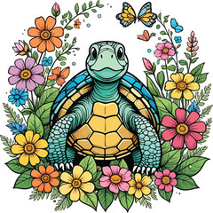 Aesthetic Colorful Floral Turtle Graphic