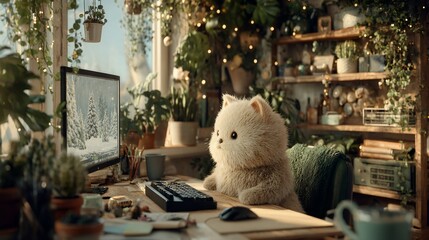 Fluffy Cat in Cozy Office Animation/ふわふわ猫の居心地良いオフィスアニメーション3